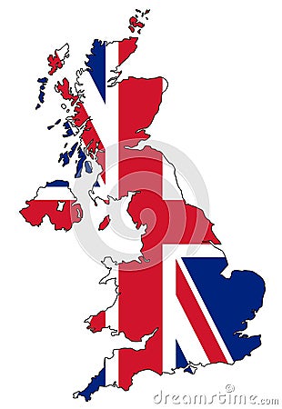 Map of UK with flag Stock Photo