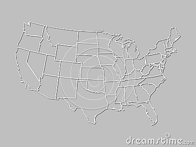 A map of united states of America with white lines with shading on gray background Vector Illustration