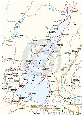 Map of the upper Italian Lake Garda, Italy Vector Illustration