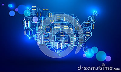 Map of the USA as a printed circuit Board Vector Illustration