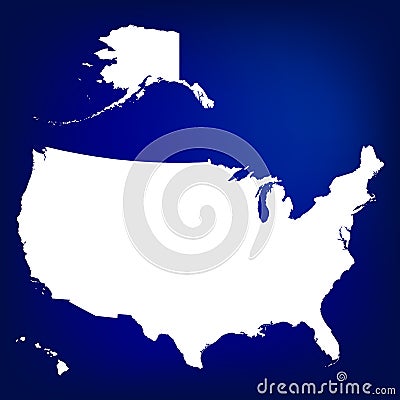 Map of USA including Alaska and Hawaii. Blank similar USA map isolated on blue background Vector Illustration