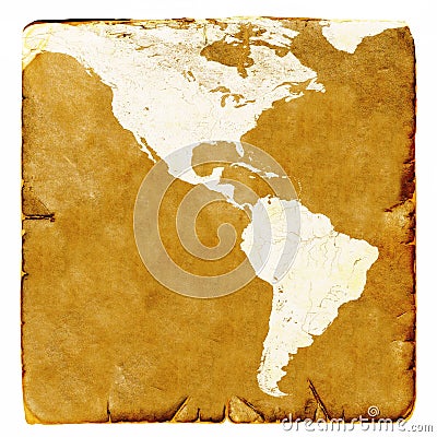 Map of USA and Latin America blank in old style. Brown graphics in a retro mode on ancient and damaged paper. Basic image of eart Stock Photo