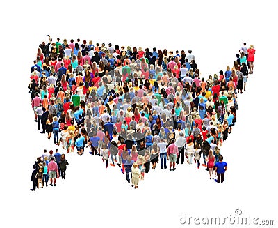 Map of USA with people isolated Editorial Stock Photo