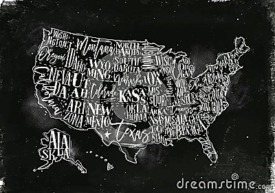 Map USA vintage chalk Vector Illustration