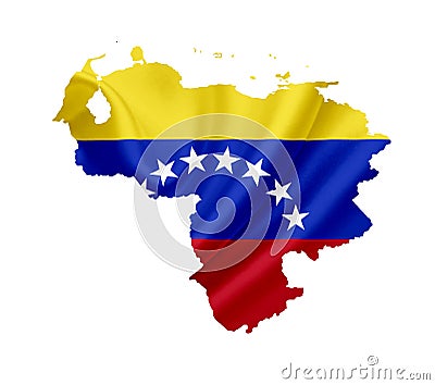 Map of Venezuela with waving flag isolated on white Stock Photo