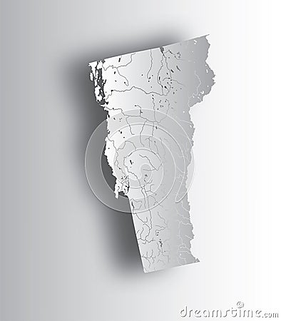 Map of Vermont with lakes and rivers. Vector Illustration