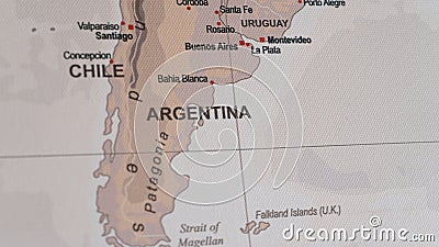 Map view of Argentina and Chile on a geographical globe. World in canvas of geography administrative border Stock Photo