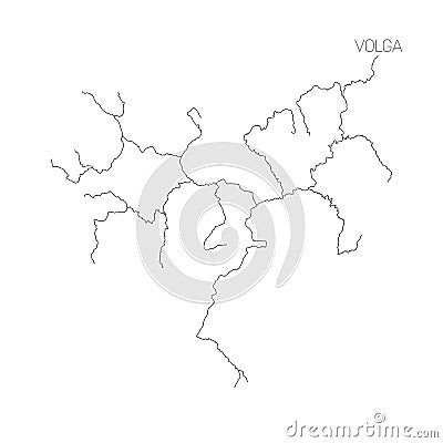 Map of Volga river drainage basin. Simple thin outline vector illustration Vector Illustration