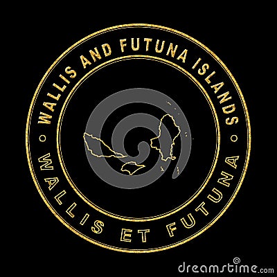 Map of Wallis and Futuna, Golden Stamp Black Background Stock Photo