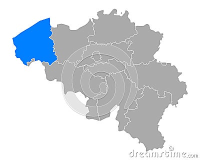 Map of West Flanders in Belgium Vector Illustration