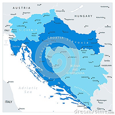 Map of the Western Balkans In Colors Of Blue Vector Illustration