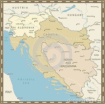 Map of the Western Balkans Vintage Colors Vector Illustration