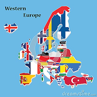 Map OF Western Europe Isometric Flag Vector Illustration Vector Illustration