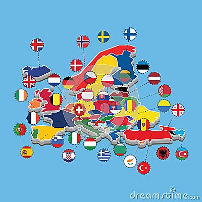 Map OF Western Europe Isometric Flag Vector Illustration Vector Illustration