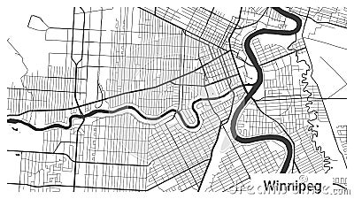 Map of Winnipeg city, Manitoba, Canada. Horizontal background map poster black and white, 1920 1080 proportions Vector Illustration