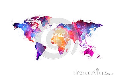 Map of the world artistic colorful nebula space design Stock Photo