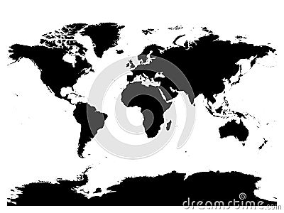 Map of World black vector silhouette. High detailed map on white background Vector Illustration