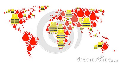 Mosaic Map of World with Gilet Jaunes Protests Vector Illustration