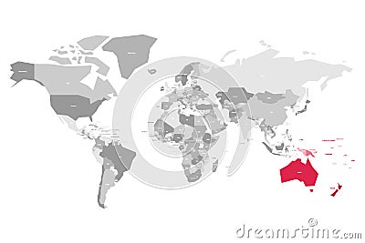 Map of World in grey colors with red highlighted countries of Australia. Vector illustration Vector Illustration