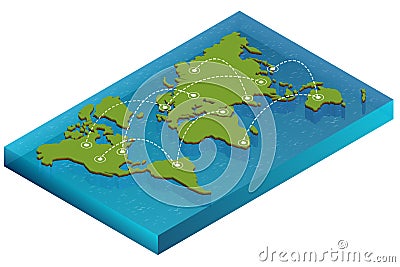 Map world isometric concept. 3d flat illustration of Map world. Vector world map connection Political World Map Vector Illustration