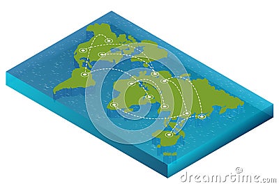 Map world isometric concept. 3d flat illustration of Map world. Vector world map connection Political World Map Vector Illustration