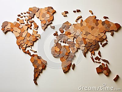 a map of the world made of brown pieces Stock Photo