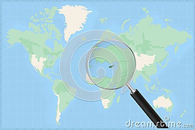 Map of the world with a magnifying glass on a map of Cyprus Vector Illustration