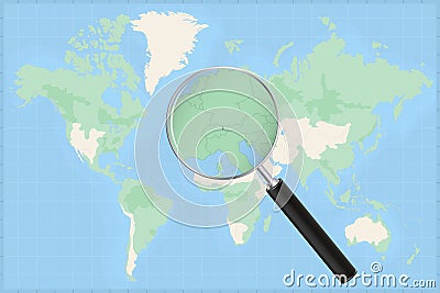 Map of the world with a magnifying glass on a map of Liechtenstein Vector Illustration
