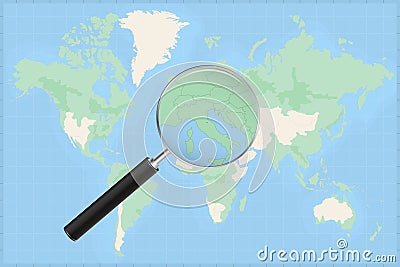 Map of the world with a magnifying glass on a map of San Marino Vector Illustration