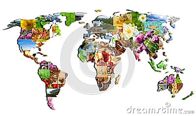 Map of the world of the many photographs Stock Photo
