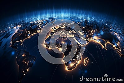 Global map illuminated by lights Stock Photo