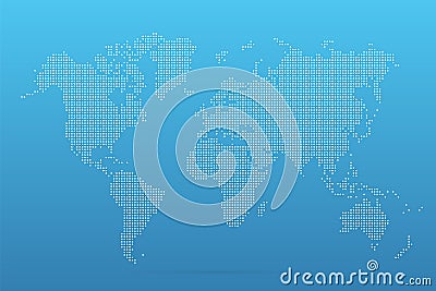 Map world. Worldmap global. Silhouette dot globe. Continents on blue background. Map world for design technology, travel, business Vector Illustration