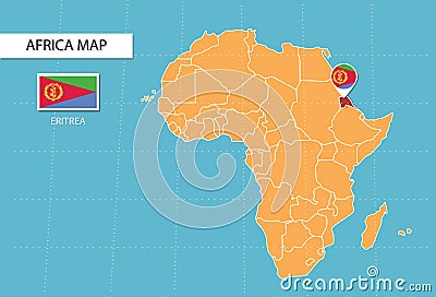 Eritrea map in Africa, icons showing Eritrea location and flags Vector Illustration