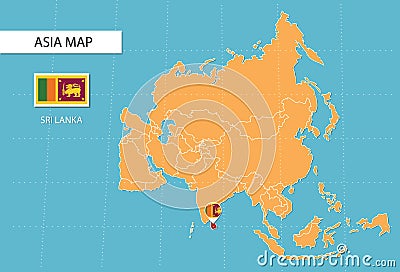 Sri Lanka map in Asia, icons showing Sri Lanka location and flags Vector Illustration