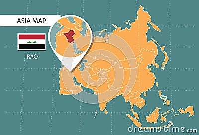 Iraq map in Asia zoom version, icons showing Iraq location and flags Vector Illustration