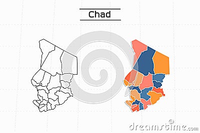 Chad map city vector divided by colorful outline simplicity style. Have 2 versions, black thin line version and colorful version. Vector Illustration