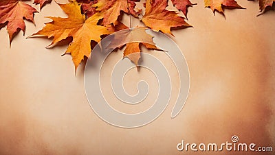 Maple border background in orange autumn, AI Stock Photo