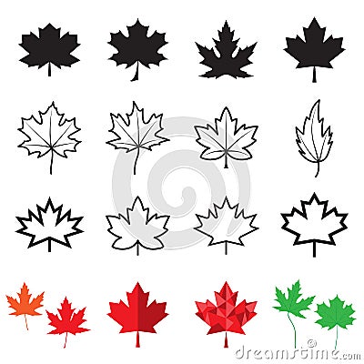 Maple leaf icons isolated on a white background Vector Illustration