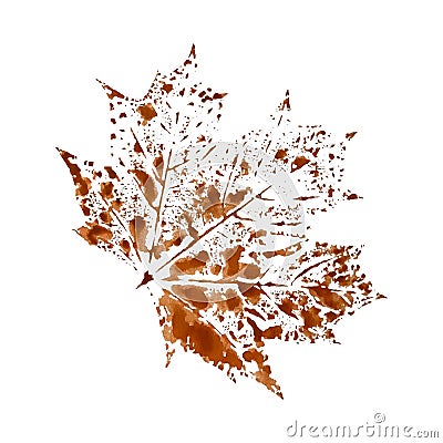 Maple leaf imprint stamp watercolor paint. Isolated on white background. Vector Illustration