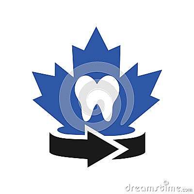 Maple Teeth Logo Design. Canadian Medical Logo. Red Maple Leaf with Tooth Vector Vector Illustration