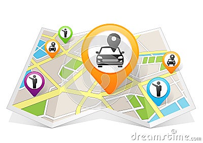 Car Hailing Apps concept on a map on white background Stock Photo