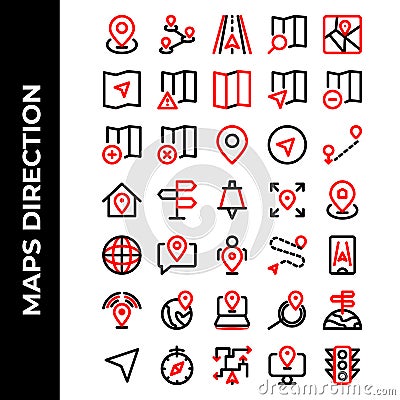 Maps icon set include map,search,position,alert,delete,add,marker,pointer,route,road,navigation,globe,chat,pin,road,phone,signal, Vector Illustration