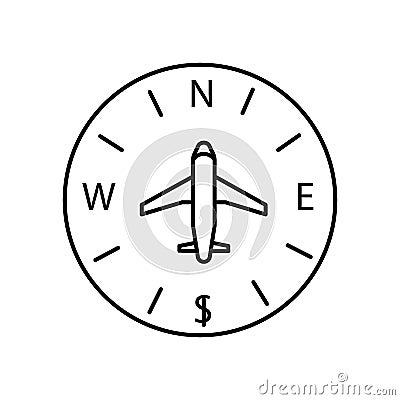 maps and location, airplane, compass line icon. elements of airport, travel illustration icons. signs, symbols can be used for web Cartoon Illustration