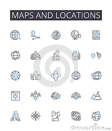 Maps and locations line icons collection. Cartography, Geolocation, Topography, Atlas, Navigation, Terrain, Geocaching Vector Illustration