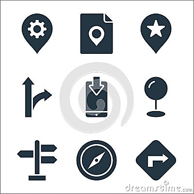 maps and navigation line icons. linear set. quality vector line set such as direction, compass, , location pointer, smartphone, Vector Illustration