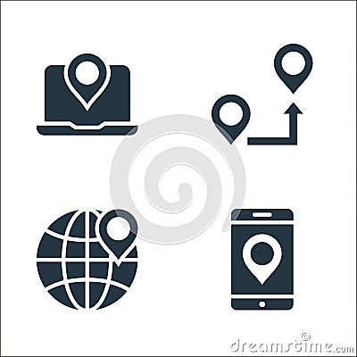 maps and navigation line icons. linear set. quality vector line set such as smartphone, location, route Vector Illustration