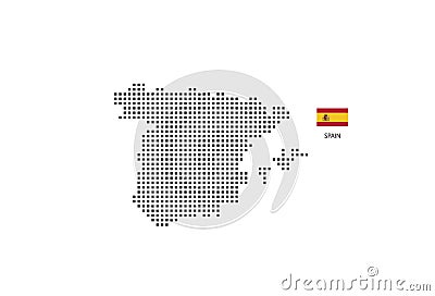 Vector square pixel dotted map of Spain isolated on white background with Spain flag Vector Illustration