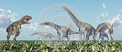 Mapusaurus and Argentinosaurus Cartoon Illustration