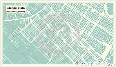 Mar del Plata Argentina City Map in Retro Style. Outline Map Stock Photo