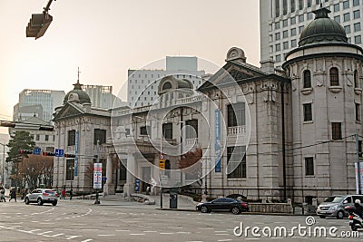 Mar 18,2018 at front of Bank of Korea Building, Seoul Editorial Stock Photo